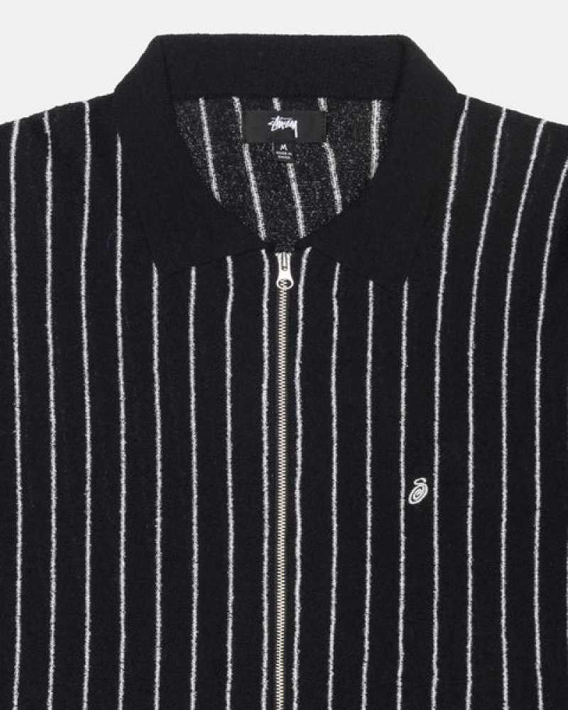 Men's Stussy Light Weight Ls Zip Polo Shirts Black Ireland | HKS-3631