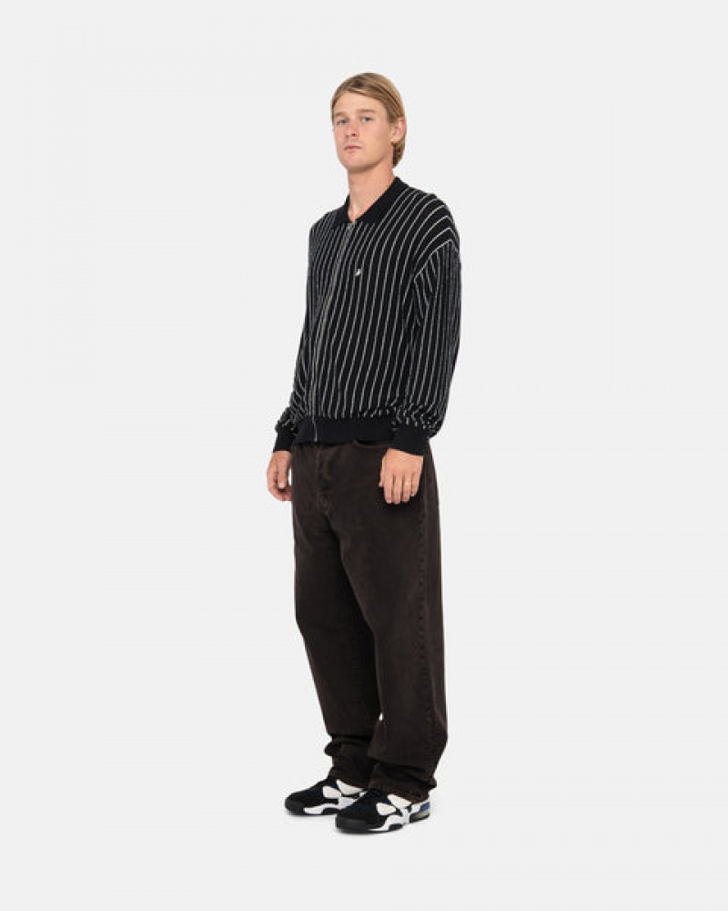 Men's Stussy Light Weight Ls Zip Polo Shirts Black Ireland | HKS-3631