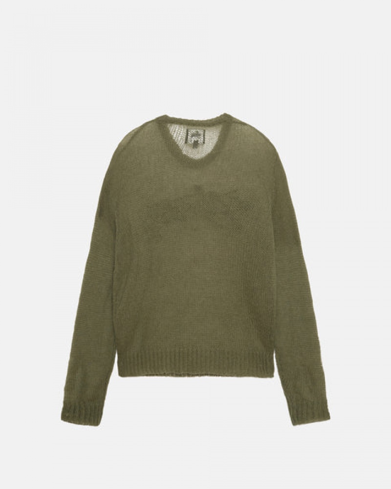 Men's Stussy Loose Knit Sweaters Olive Ireland | UWY-8391