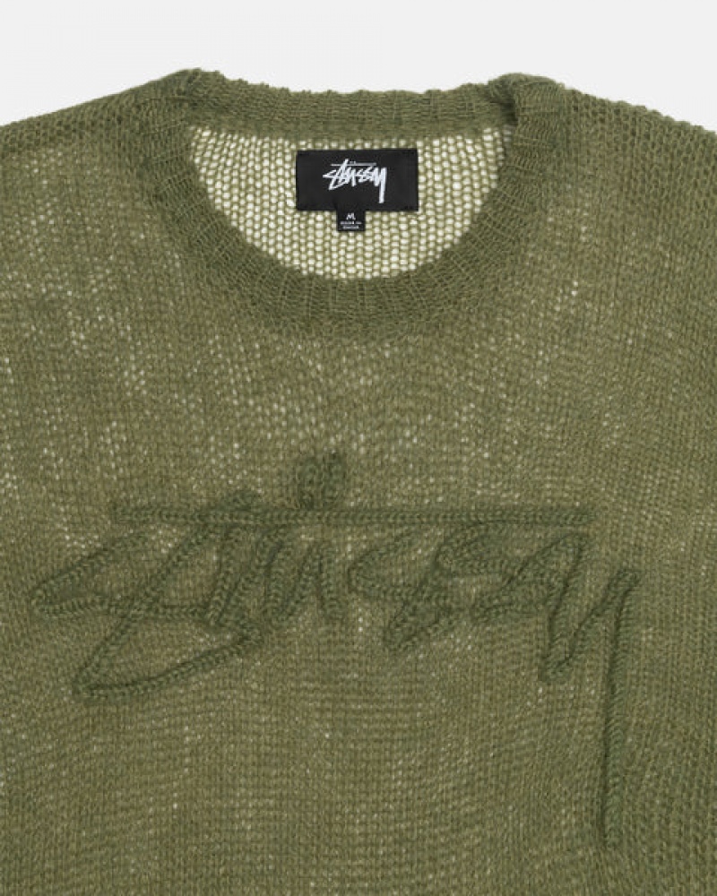 Men's Stussy Loose Knit Sweaters Olive Ireland | UWY-8391