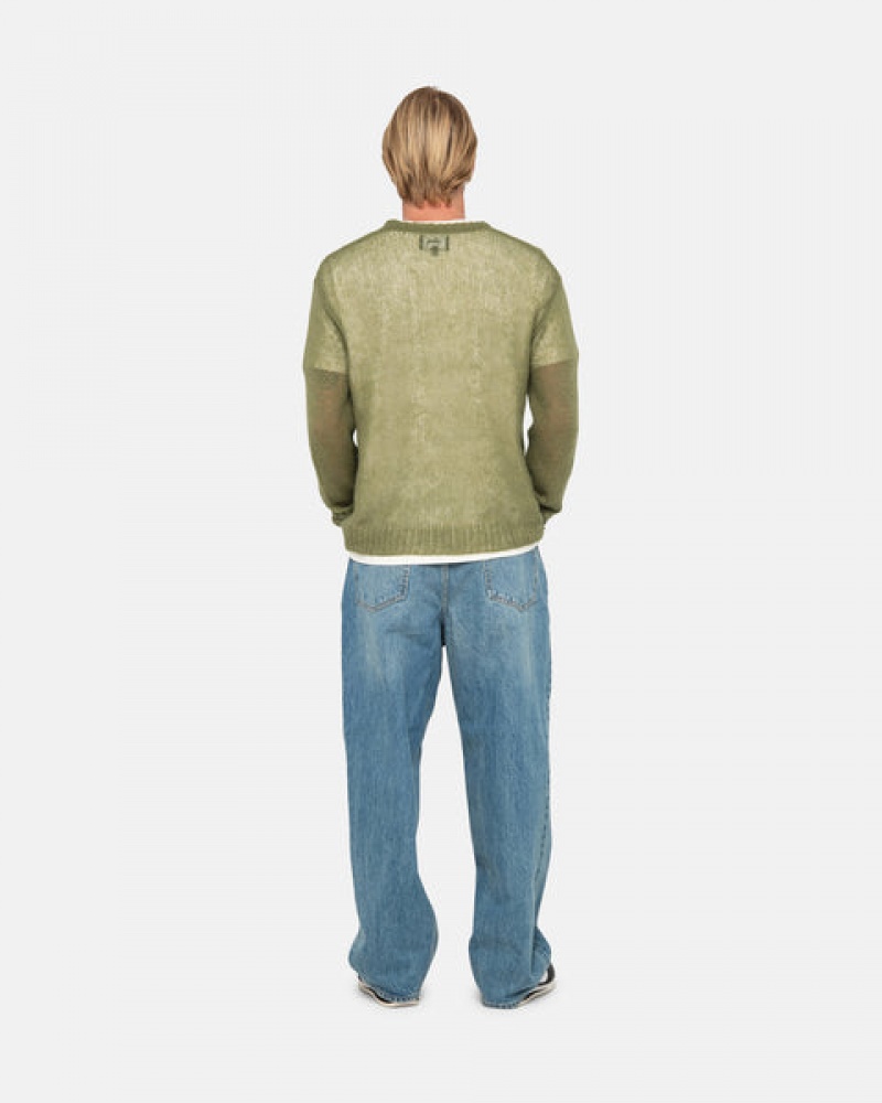 Men's Stussy Loose Knit Sweaters Olive Ireland | UWY-8391