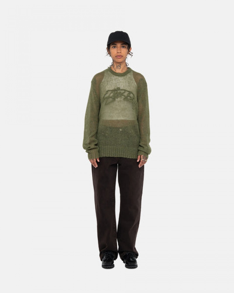 Men's Stussy Loose Knit Sweaters Olive Ireland | UWY-8391