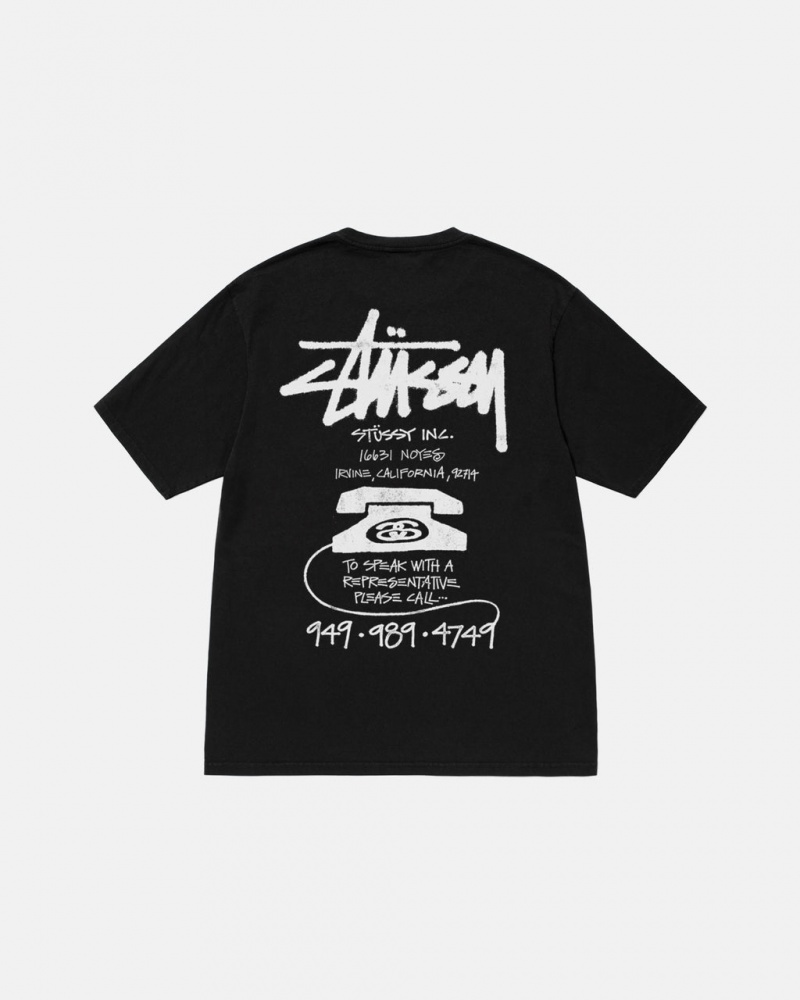 Men\'s Stussy Old Phone Tee Pigment Dyed Tees Black Ireland | OKP-6346