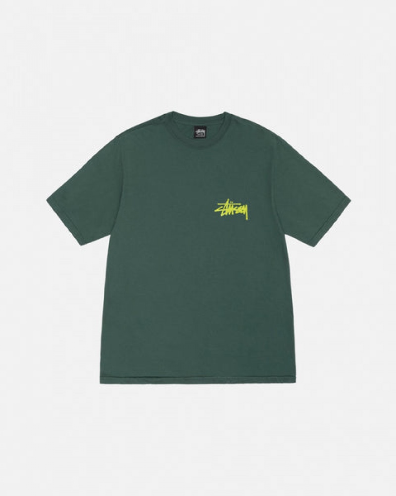 Men's Stussy Old Phone Tee Pigment Dyed Tees Green Ireland | ZTP-6543