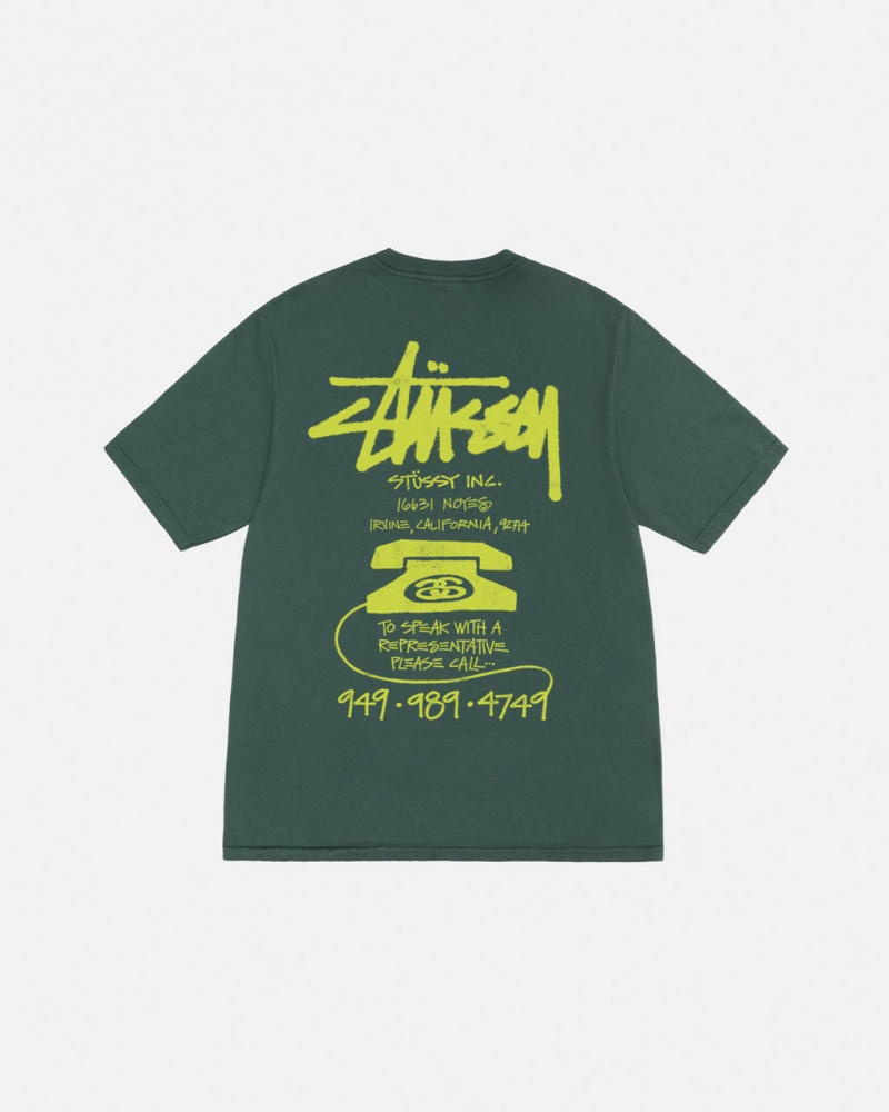 Men\'s Stussy Old Phone Tee Pigment Dyed Tees Green Ireland | ZTP-6543