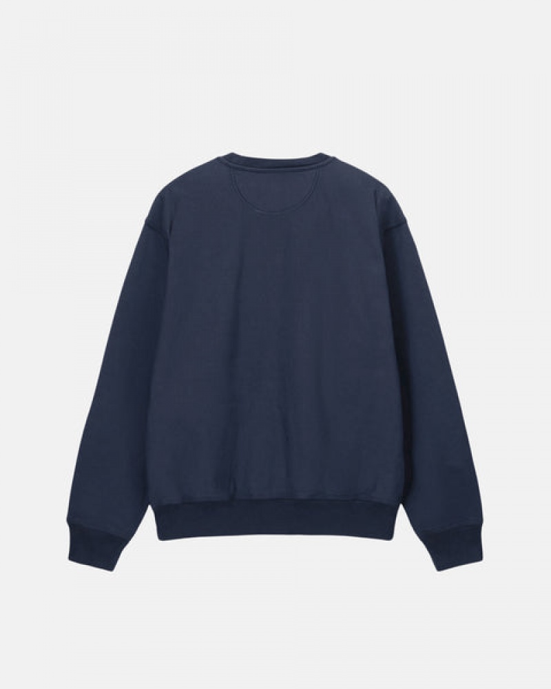 Men's Stussy Overdyed Stock Logo Crew Sweatshirts Navy Ireland | EEO-9703