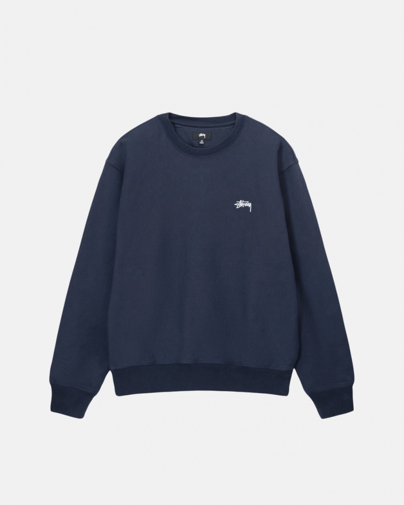 Men\'s Stussy Overdyed Stock Logo Crew Sweatshirts Navy Ireland | EEO-9703