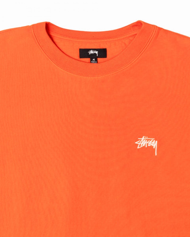 Men's Stussy Overdyed Stock Logo Crew Sweatshirts Orange Ireland | CAX-1717