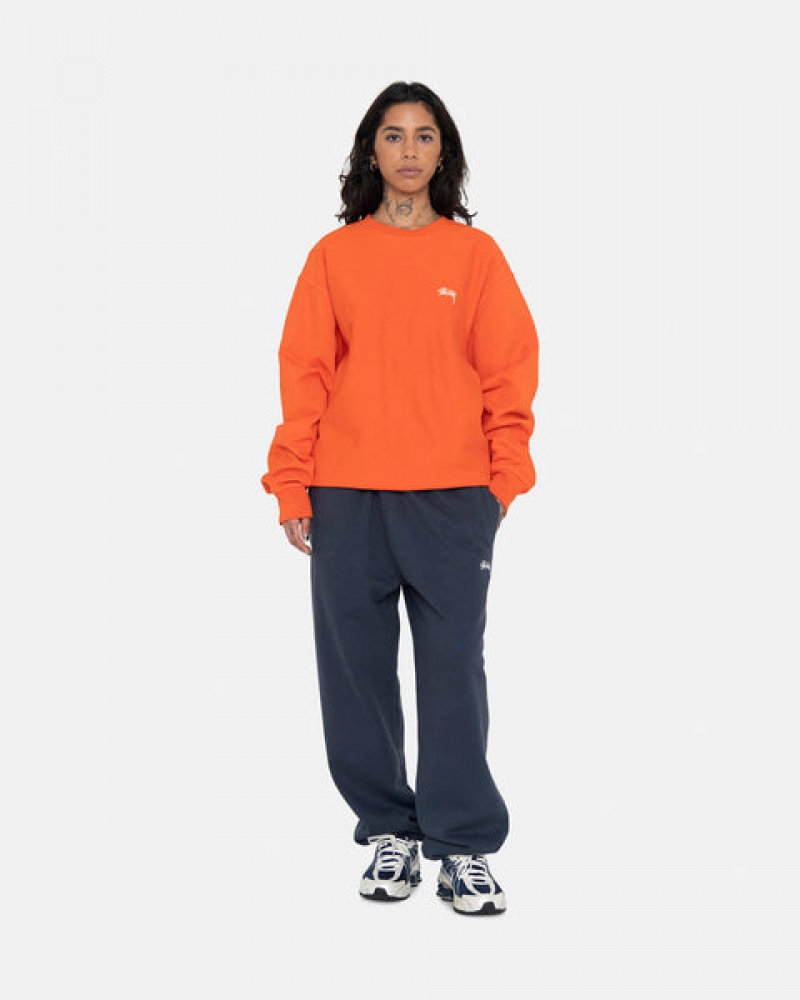 Men's Stussy Overdyed Stock Logo Crew Sweatshirts Orange Ireland | CAX-1717