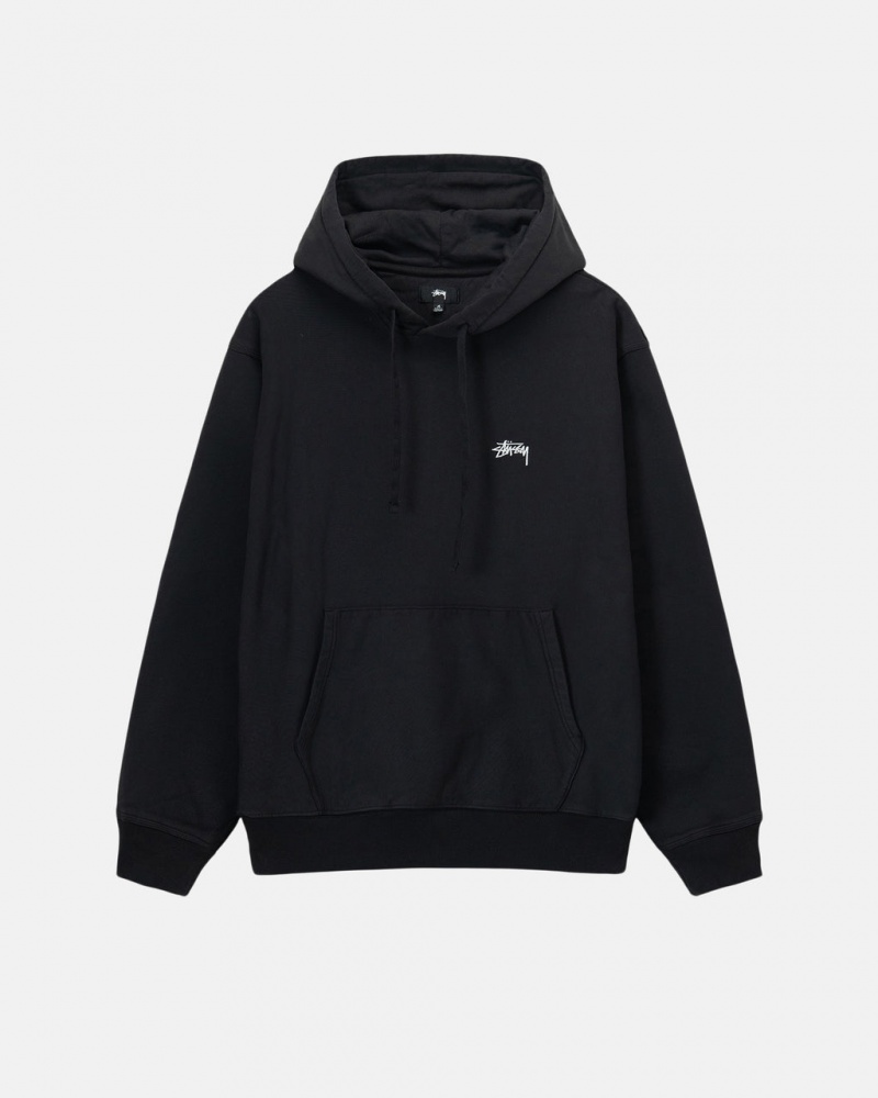 Men\'s Stussy Overdyed Stock Logo Hoodie Black Ireland | HCF-2052