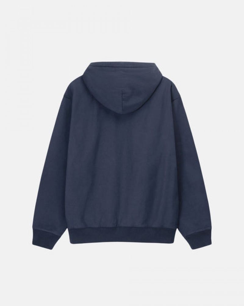 Men's Stussy Overdyed Stock Logo Hoodie Navy Ireland | TFI-0529