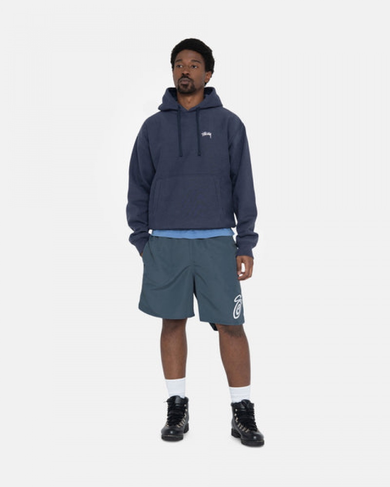 Men's Stussy Overdyed Stock Logo Hoodie Navy Ireland | TFI-0529