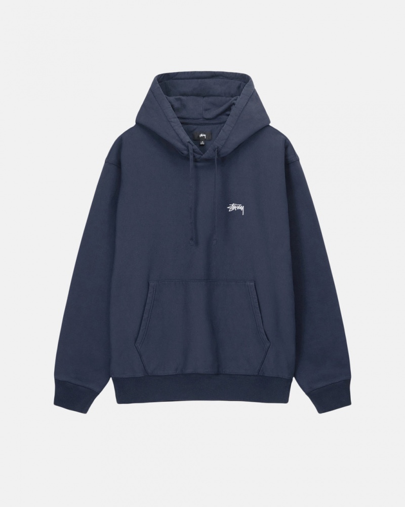 Men\'s Stussy Overdyed Stock Logo Hoodie Navy Ireland | TFI-0529