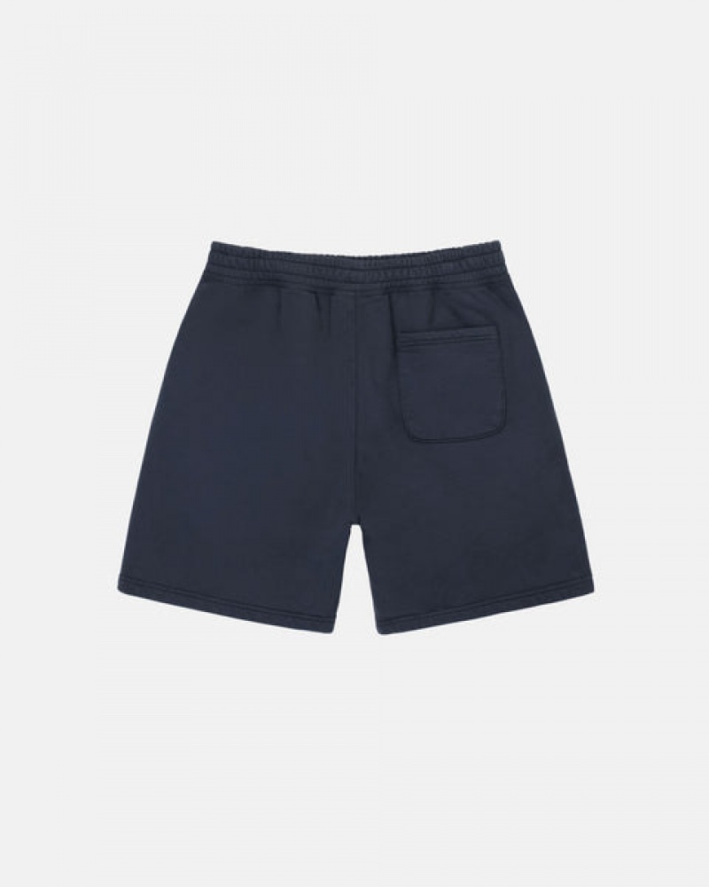 Men's Stussy Overdyed Stock Logo Sweat Shorts Navy Ireland | HYX-9770