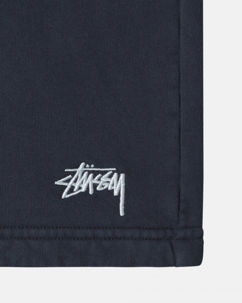 Men's Stussy Overdyed Stock Logo Sweat Shorts Navy Ireland | HYX-9770