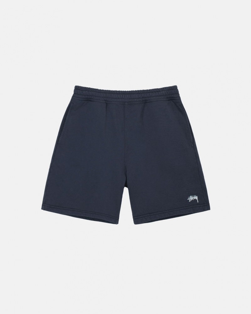 Men\'s Stussy Overdyed Stock Logo Sweat Short Sweatshorts Navy Ireland | IIL-9047