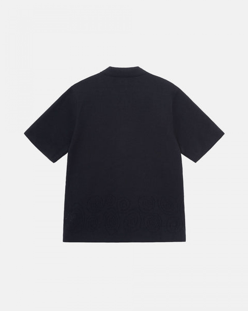 Men's Stussy Perforated Swirl Knit Shirts Black Ireland | JFF-1042