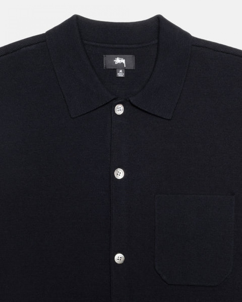 Men's Stussy Perforated Swirl Knit Shirts Black Ireland | JFF-1042