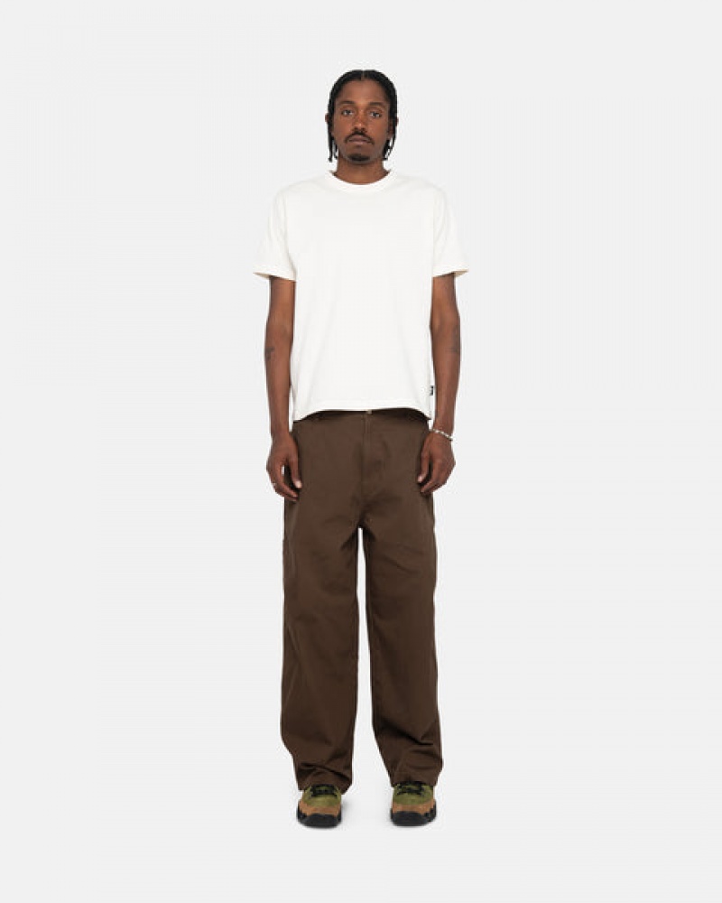 Men's Stussy Pigment Dyed Crew Tees Beige Ireland | XNA-2336