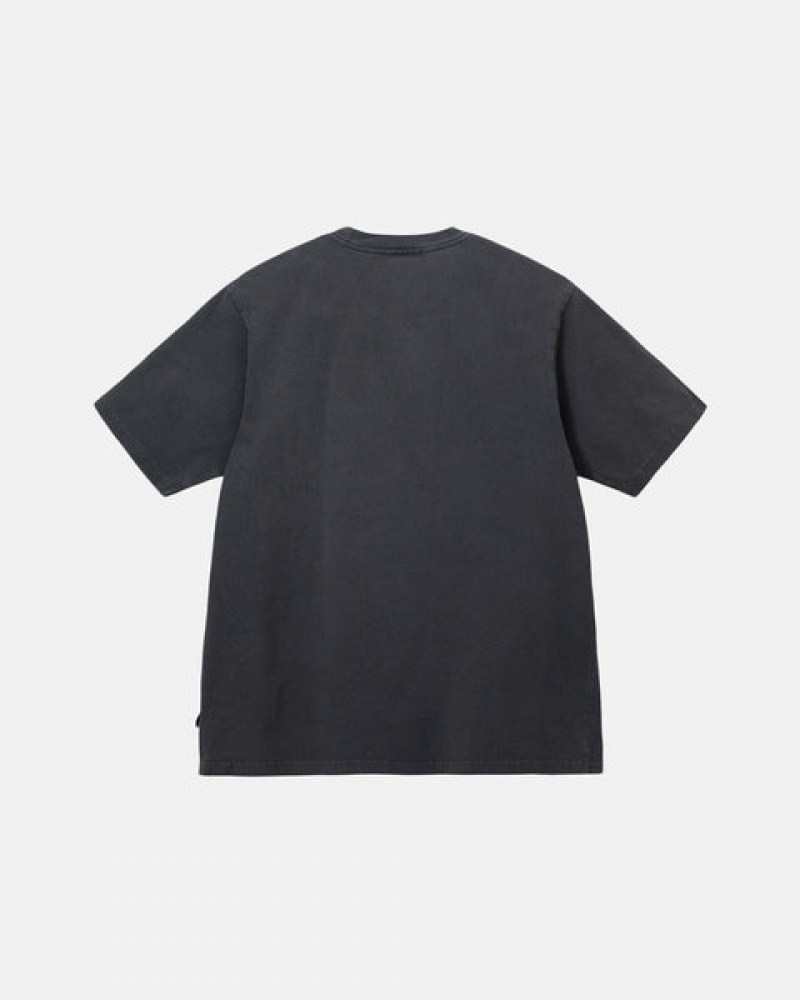 Men's Stussy Pigment Dyed Crew Tees Black Ireland | ZDK-6537