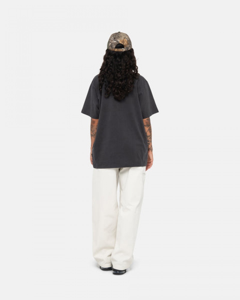 Men's Stussy Pigment Dyed Crew Tees Black Ireland | ZDK-6537