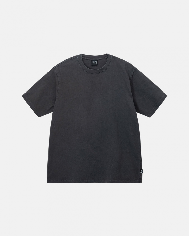 Men\'s Stussy Pigment Dyed Crew Tees Black Ireland | ZDK-6537