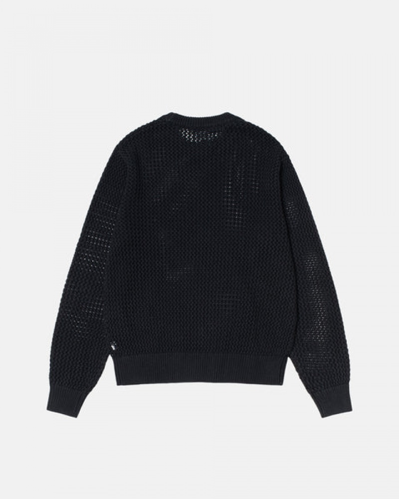 Men's Stussy Pigment Dyed Loose Gauge Knit Sweaters Black Ireland | BOL-6496