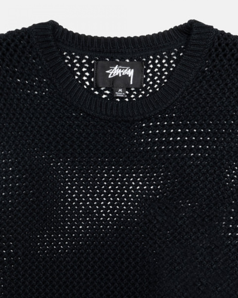 Men's Stussy Pigment Dyed Loose Gauge Knit Sweaters Black Ireland | BOL-6496