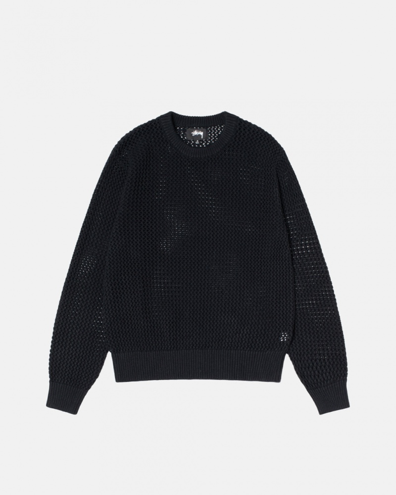 Men\'s Stussy Pigment Dyed Loose Gauge Knit Sweaters Black Ireland | BOL-6496