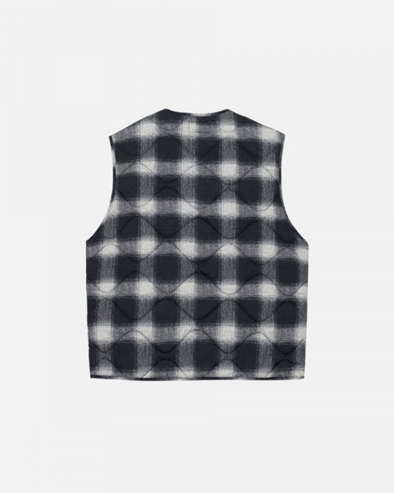 Men's Stussy Plaid Nylon Liner Vest Black Ireland | QOA-9974