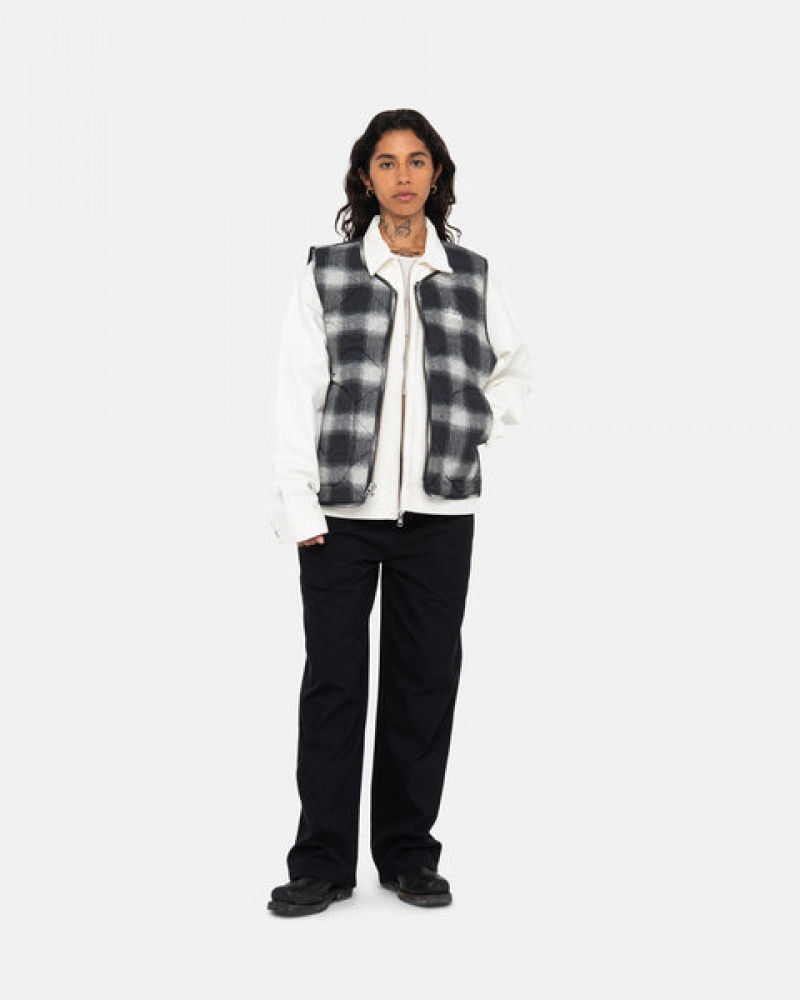 Men's Stussy Plaid Nylon Liner Vest Black Ireland | QOA-9974