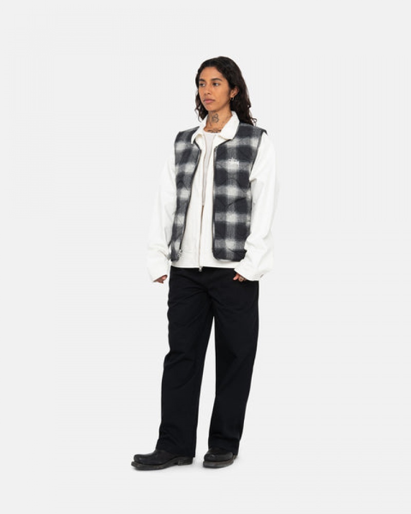 Men's Stussy Plaid Nylon Liner Vest Black Ireland | QOA-9974