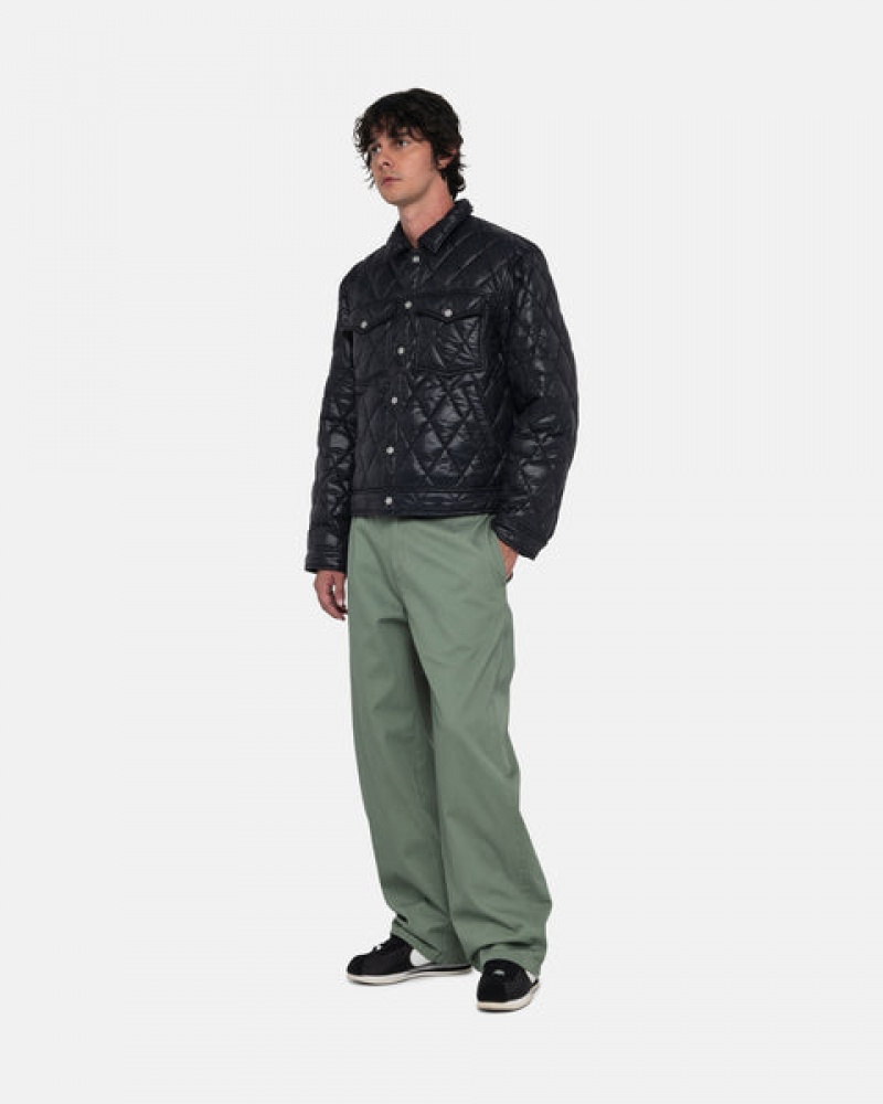 Men's Stussy Ranch Jacket Quilted Nylon Jackets Black Ireland | HBA-0065