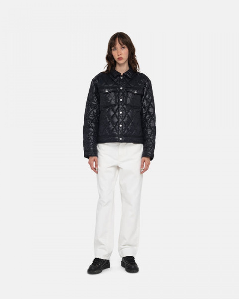 Men's Stussy Ranch Jacket Quilted Nylon Jackets Black Ireland | HBA-0065