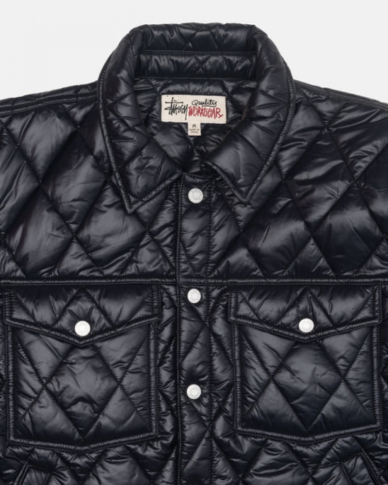 Men's Stussy Ranch Jacket Quilted Nylon Jackets Black Ireland | HBA-0065