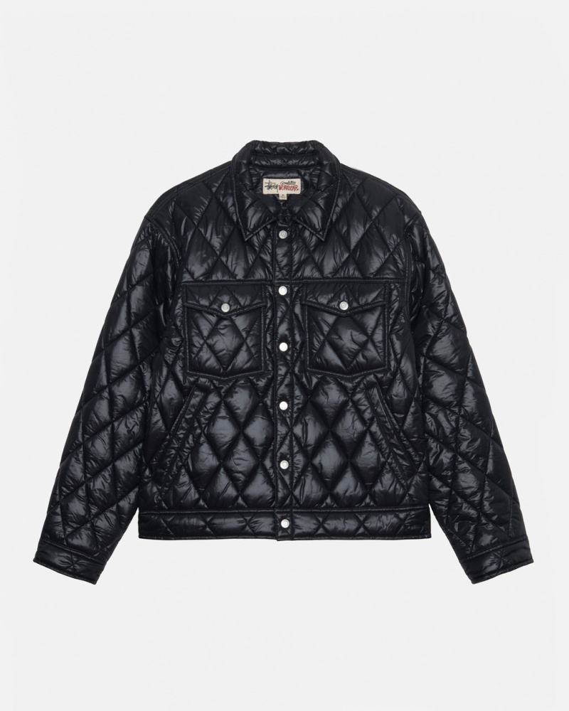 Men\'s Stussy Ranch Jacket Quilted Nylon Jackets Black Ireland | HBA-0065