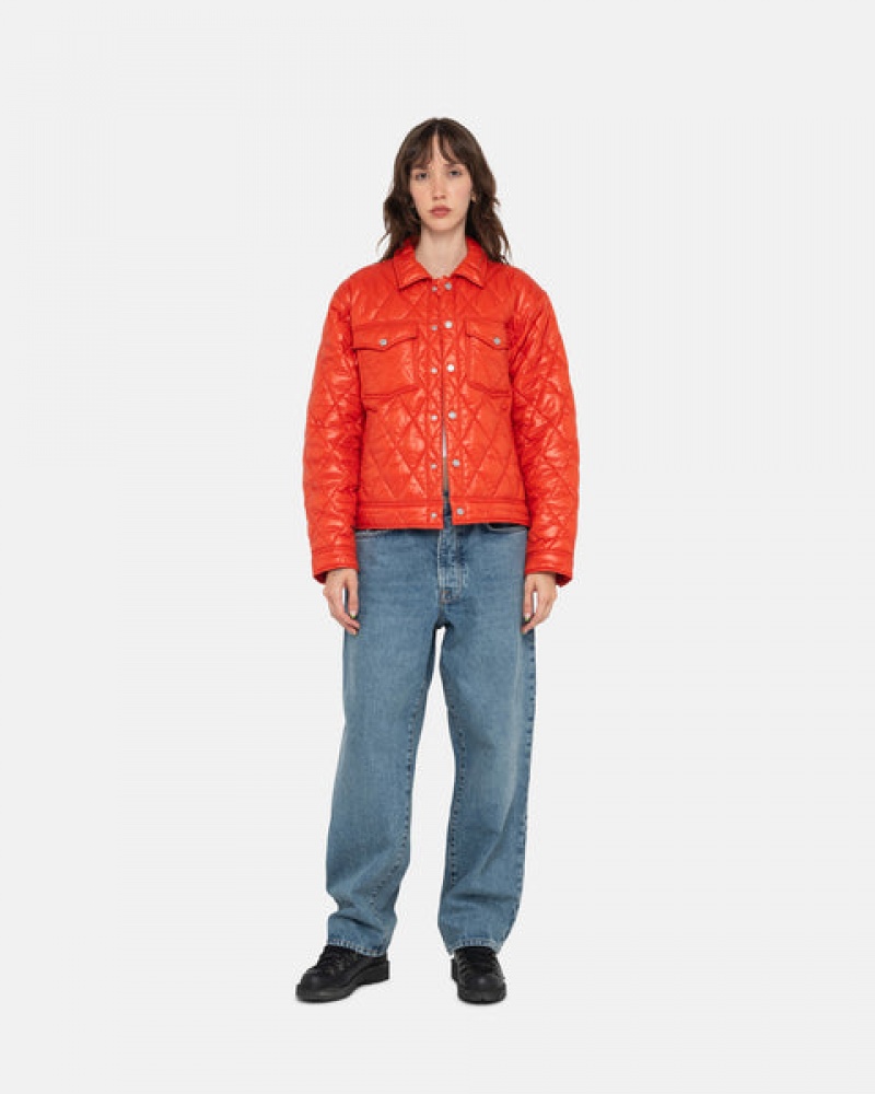 Men's Stussy Ranch Jacket Quilted Nylon Jackets Red Ireland | OHT-6928