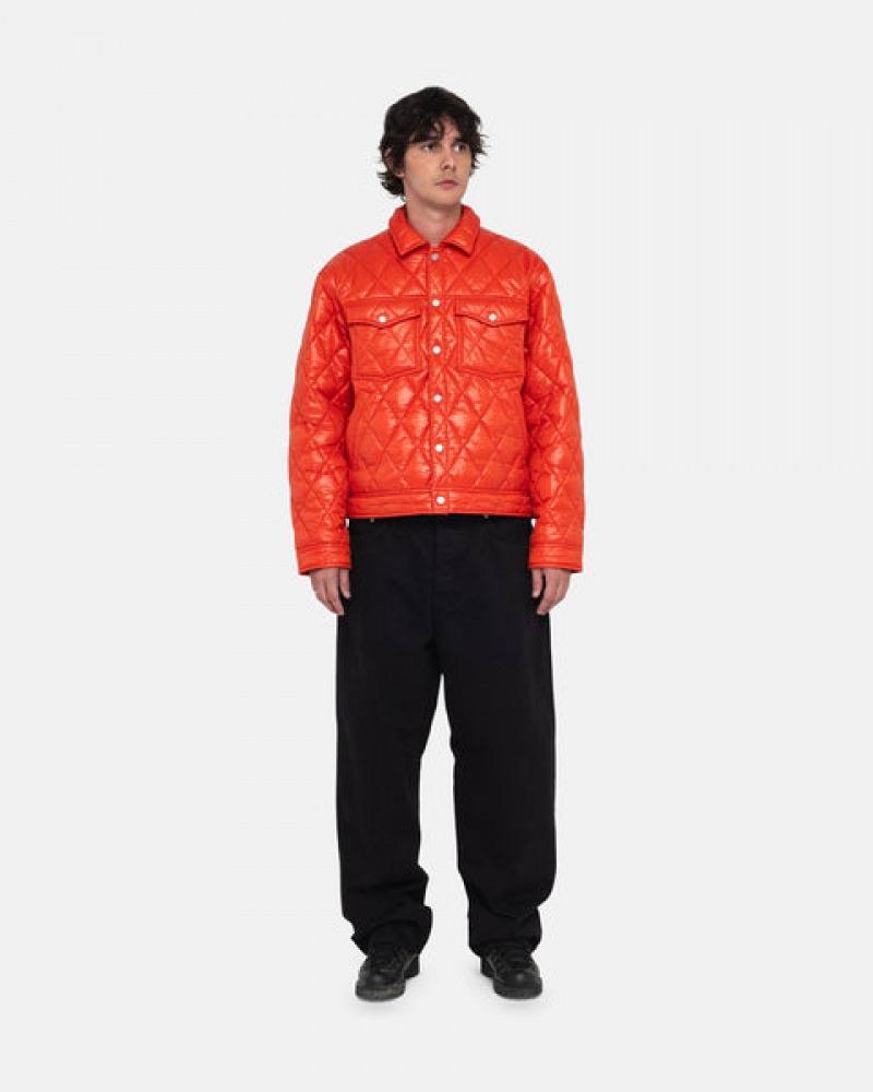 Men's Stussy Ranch Jacket Quilted Nylon Jackets Red Ireland | OHT-6928