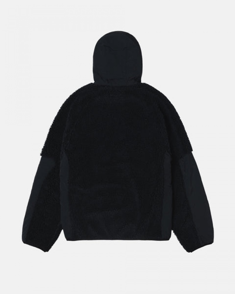 Men's Stussy Sherpa Paneled Hooded Jackets Black Ireland | PHZ-7024