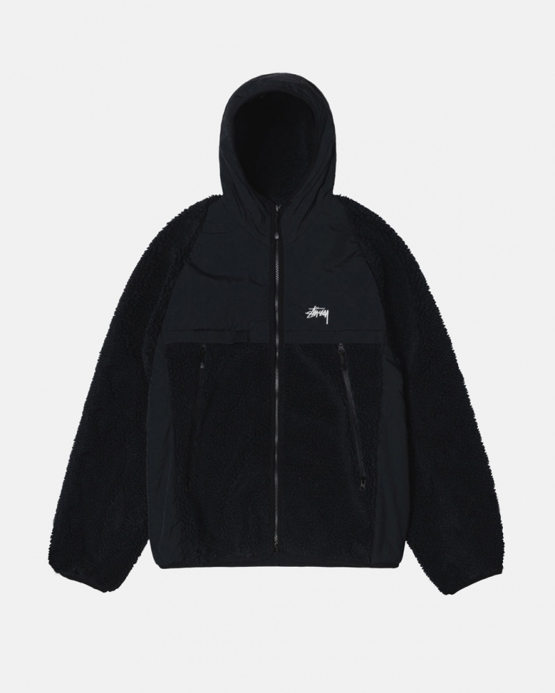 Men\'s Stussy Sherpa Paneled Hooded Jackets Black Ireland | PHZ-7024