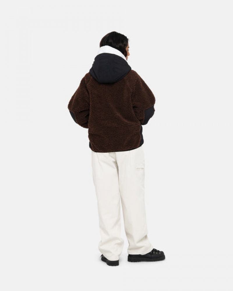 Men's Stussy Sherpa Paneled Hooded Jackets Brown Ireland | NRG-9419