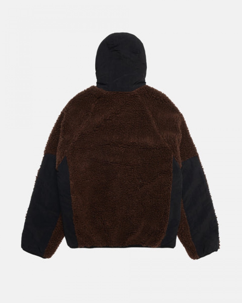 Men's Stussy Sherpa Paneled Hooded Jackets Brown Ireland | NRG-9419