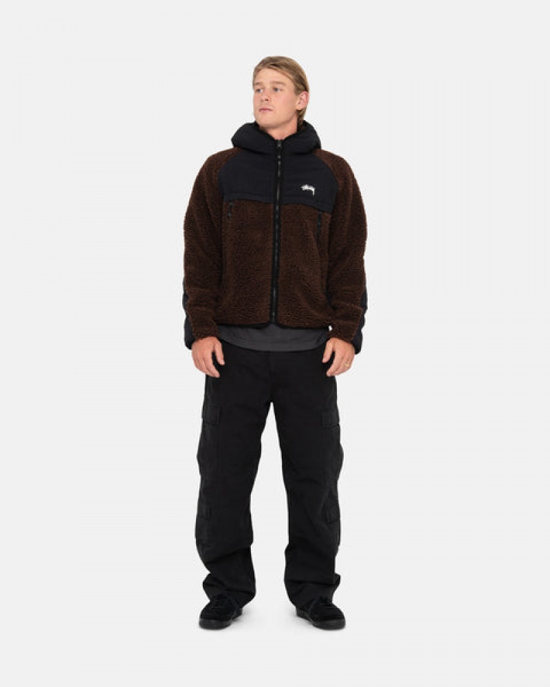 Men's Stussy Sherpa Paneled Hooded Jackets Brown Ireland | NRG-9419