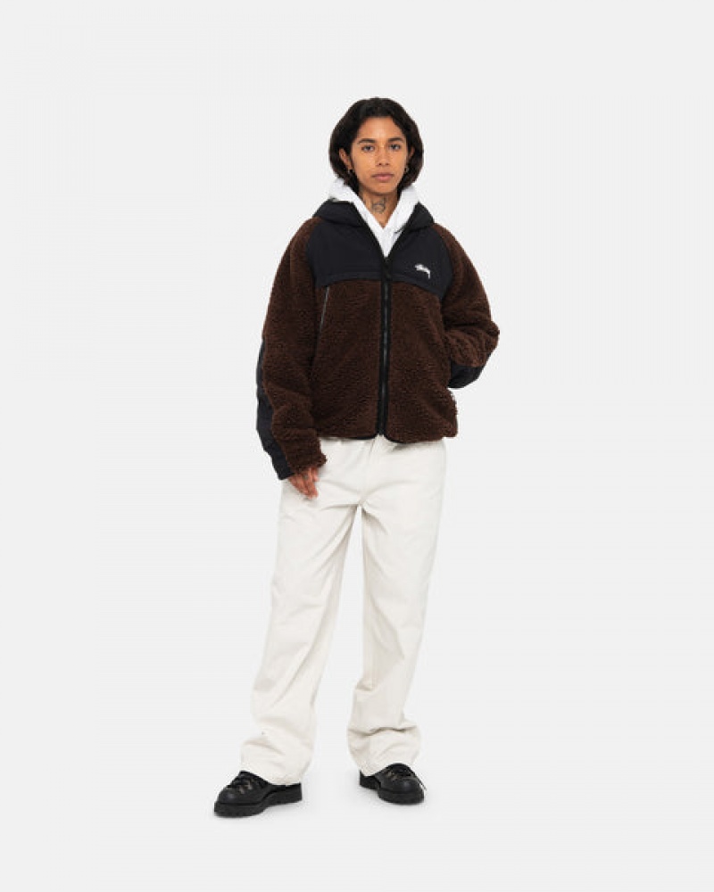 Men's Stussy Sherpa Paneled Hooded Jackets Brown Ireland | NRG-9419