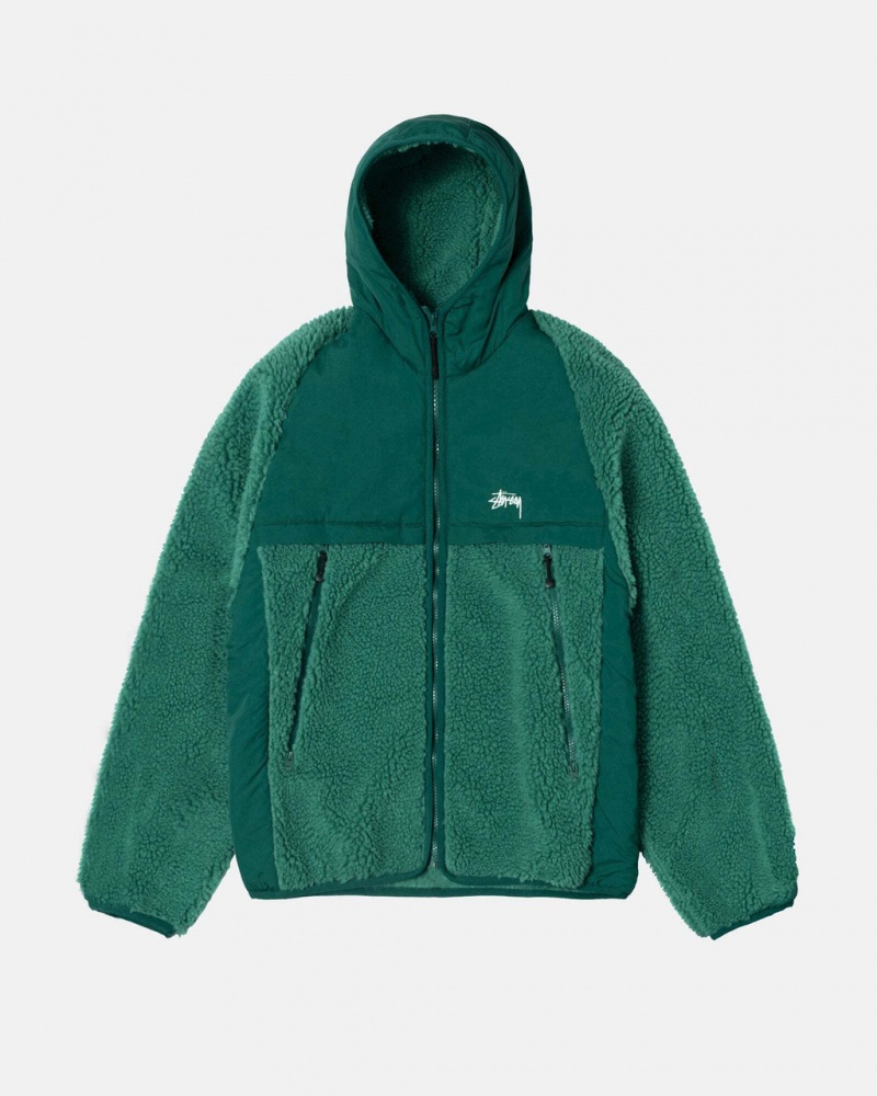 Men\'s Stussy Sherpa Paneled Hooded Jackets Turquoise Ireland | ULV-5084