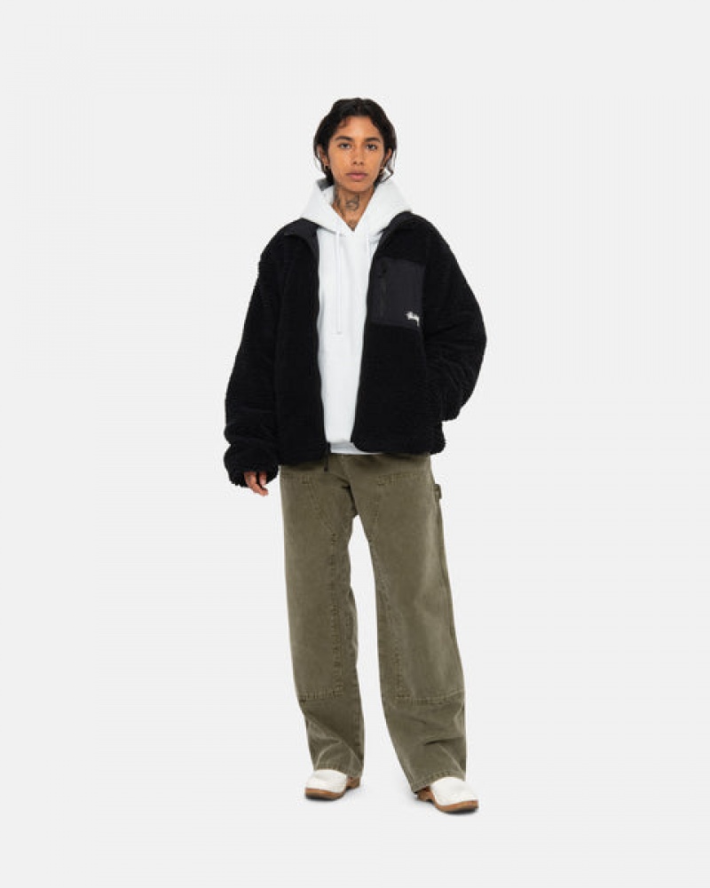 Men's Stussy Sherpa Reversible Jackets Black Ireland | BOI-8096