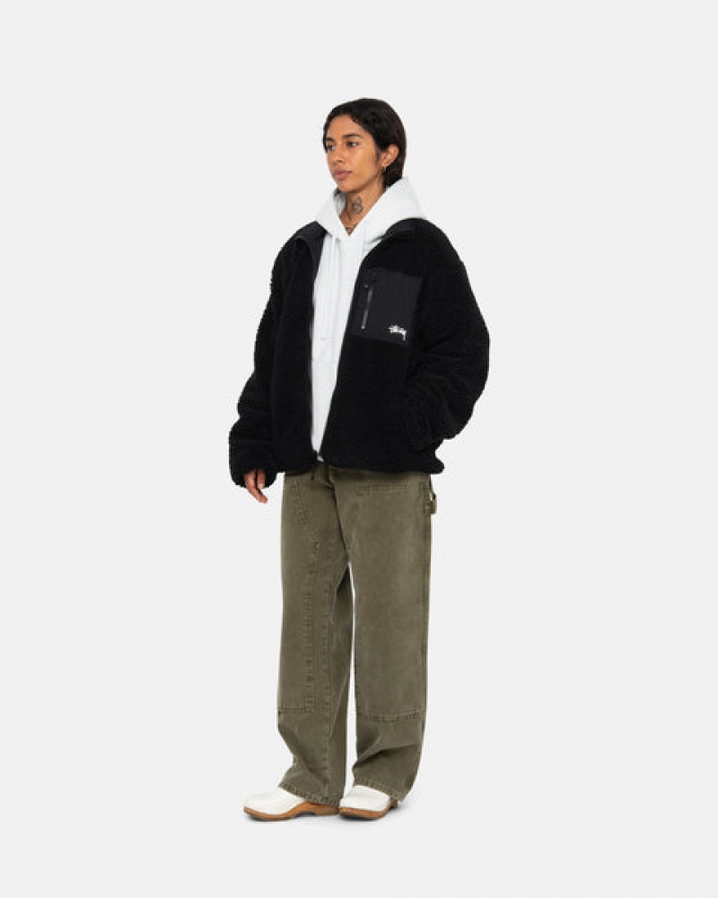 Men's Stussy Sherpa Reversible Jackets Black Ireland | BOI-8096