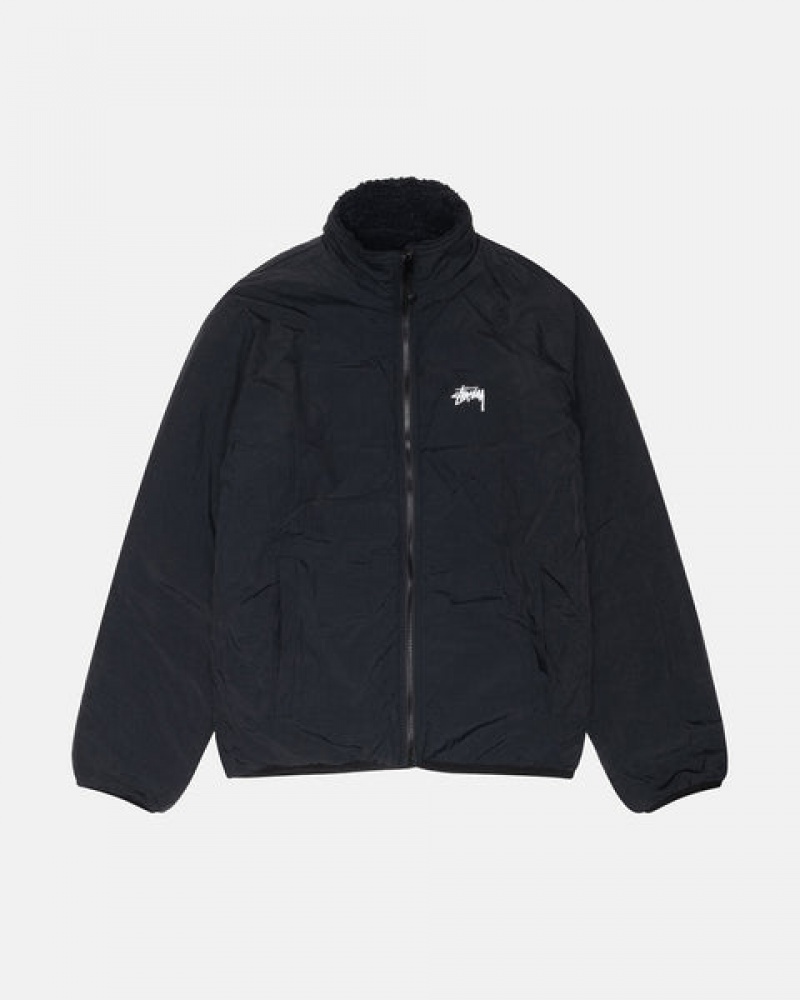 Men's Stussy Sherpa Reversible Jackets Black Ireland | BOI-8096