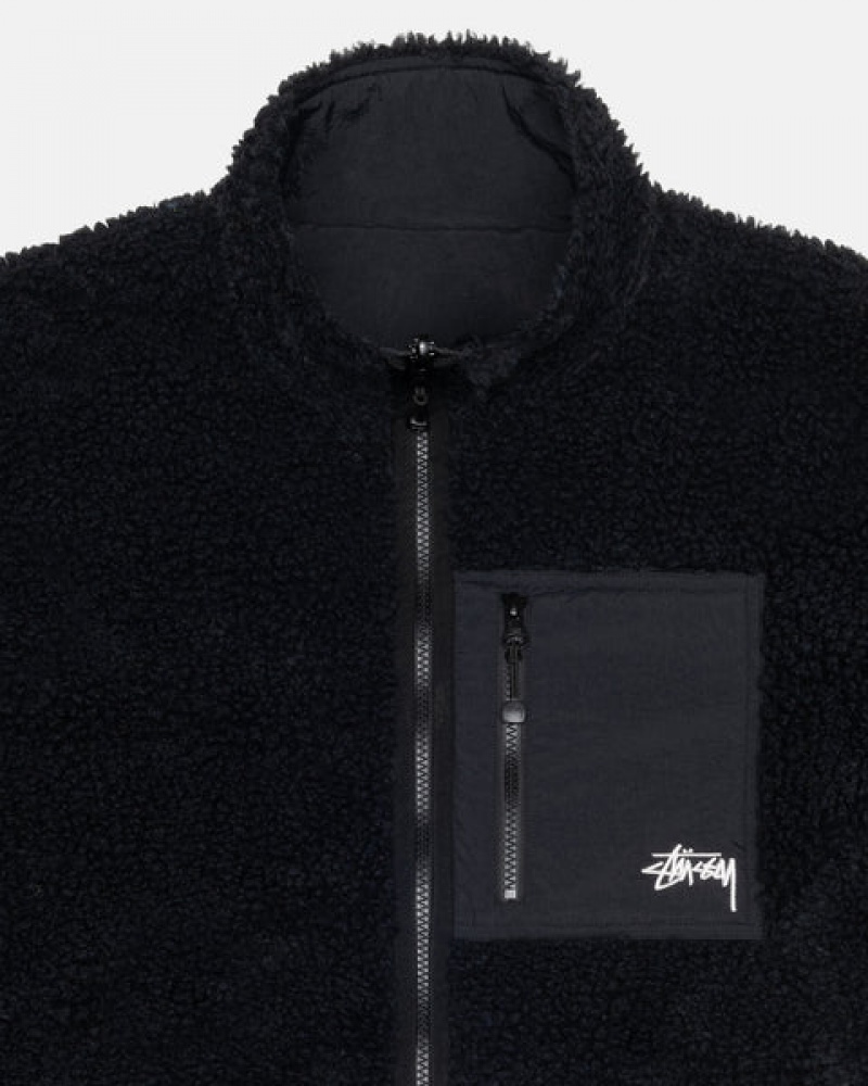 Men's Stussy Sherpa Reversible Jackets Black Ireland | BOI-8096