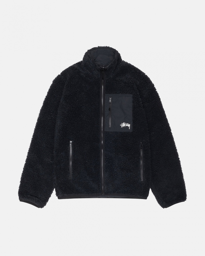 Men\'s Stussy Sherpa Reversible Jackets Black Ireland | BOI-8096